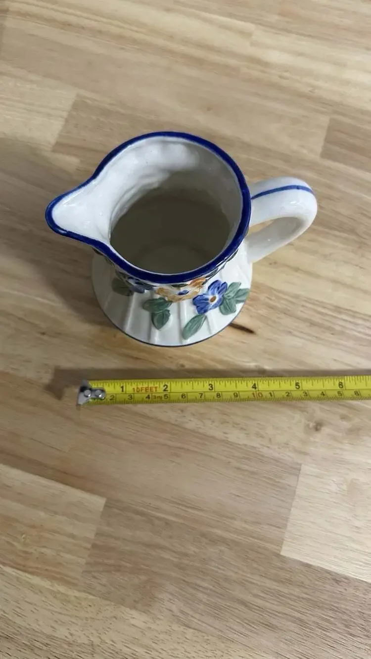 Cream And Blue Floral Ceramic Mini Pitcher Made In Japan